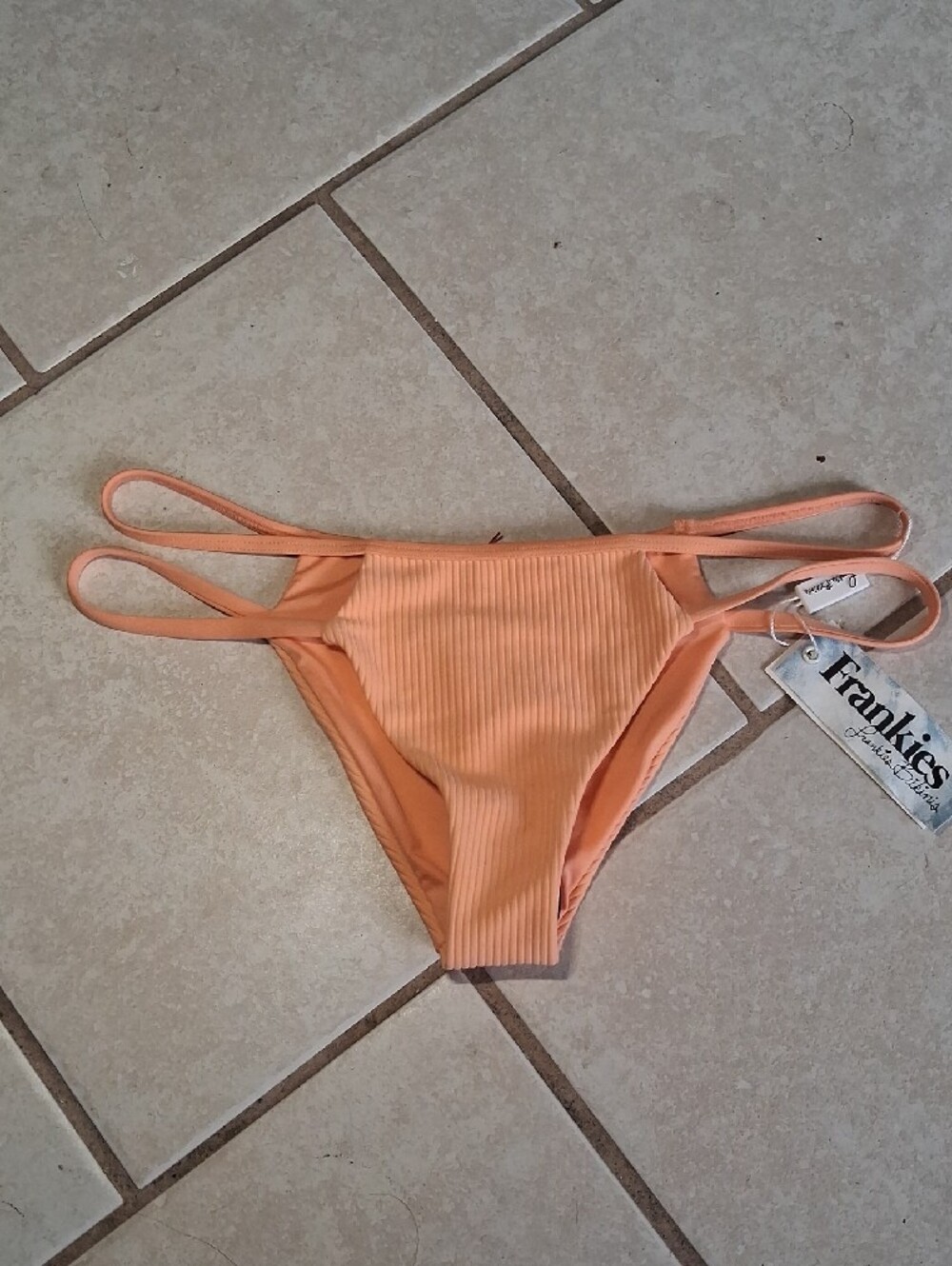 Frankie's Bikinis Womens Sz S Peach Ribbed Double-Strap Bikini Bottom NWT